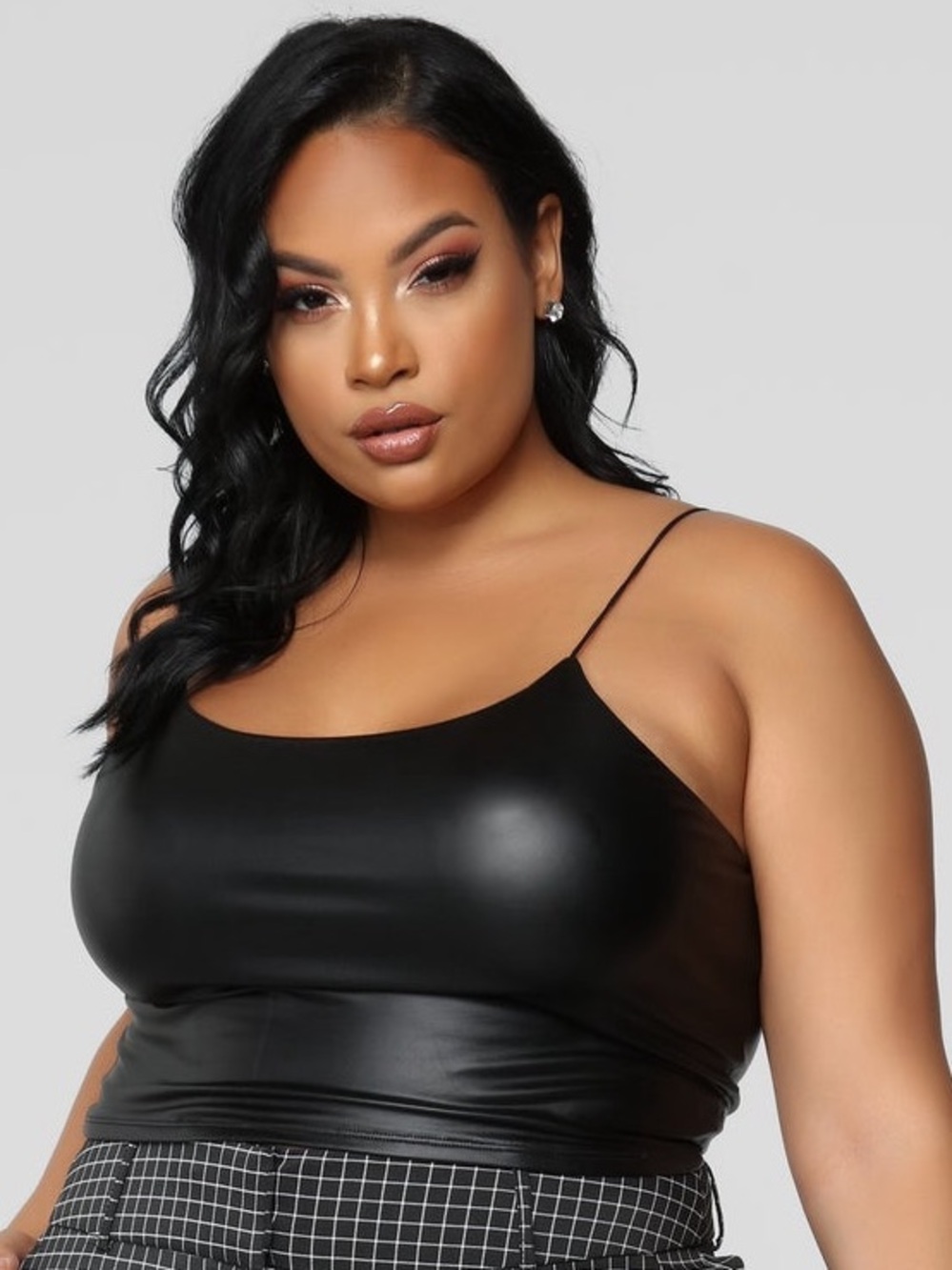 Fashion Nova Black Faux Leather Cropped Tank-3X